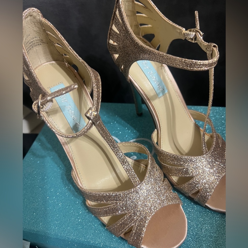 Betsey Johnson Glittery Champagne Strappy Heels
